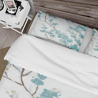 Designart 'Teal Cherry Blossoms II' Farmhouse Bedding Set