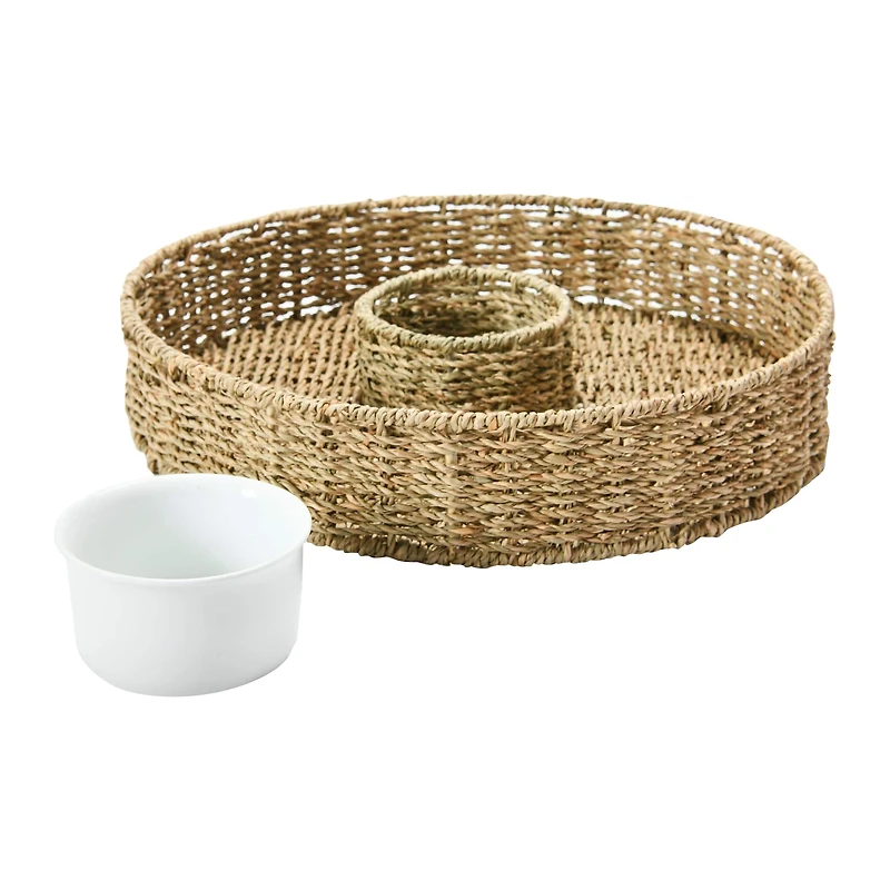 Hello Honey® Hand-Woven Seagrass Chip & Dip Basket with 6 oz. Ceramic Bowl Set