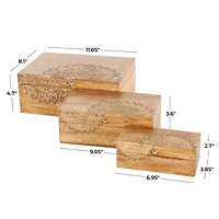 Brown & Gold Handmade Storage Box Set with Carved Mandalas Set