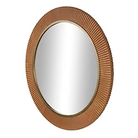  43" Brown Wood  Fluted Room Wall Mirror with Scalloped Edge