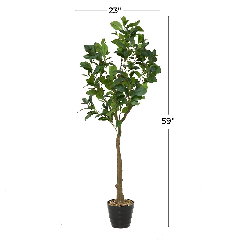 59" Green Faux Foliage Indoor Outdoor Fig Artificial Tree with Black Melamine Pot