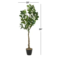 59" Green Faux Foliage Indoor Outdoor Fig Artificial Tree with Black Melamine Pot