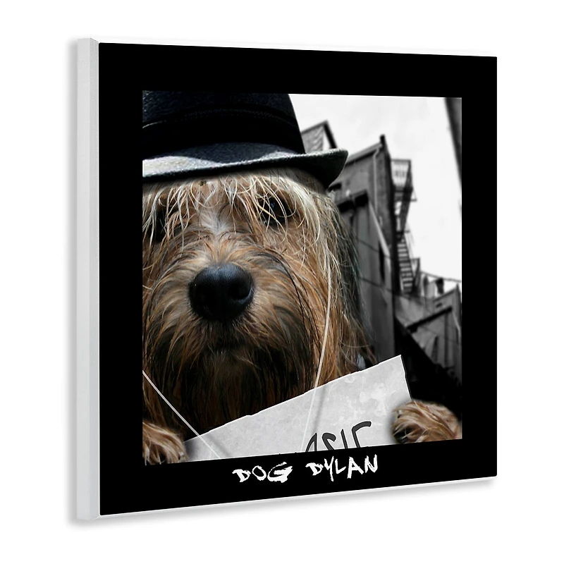 Stupell Industries Dog Dylan Funny Musician Wearing Hat Cityscape Wall Plaque Art