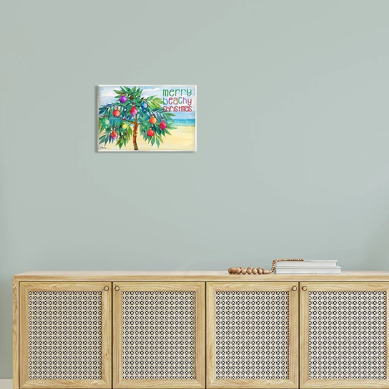 Stupell Industries Merry Beachy Christmas Holiday Palm Wall Plaque Art