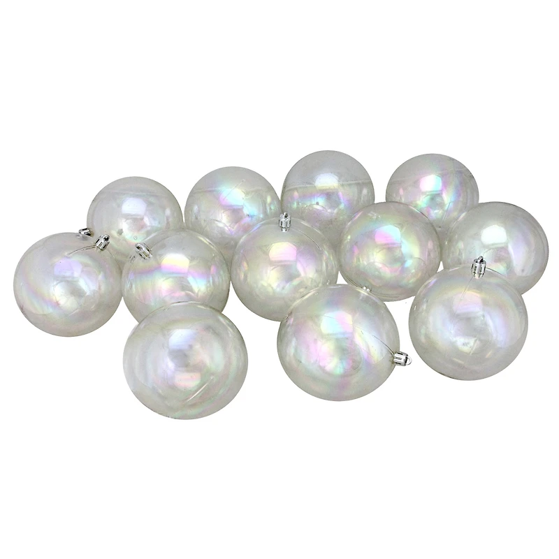 12ct. 4" Clear Iridescent Shatterproof Shiny Christmas Ball Ornaments