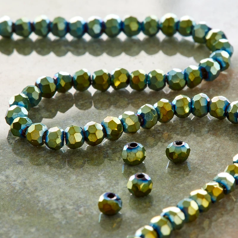 Green Iridescent Glass Faceted Beads, 3mm by Bead Landing™
