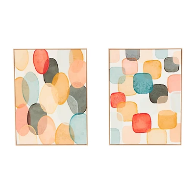 24" x 32" Multi-Colored Layered Geometric Shapes Abstract Canvas Framed Wall Art with Wooden Frames Set