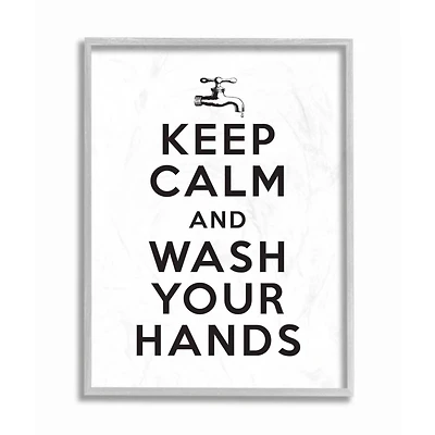 Stupell Industries Keep Calm & Wash Your Hands Wall Art in Gray Frame