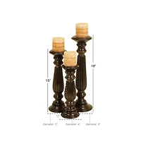 Dark Brown Mango Wood Traditional Candle Holder Set, 3ct.