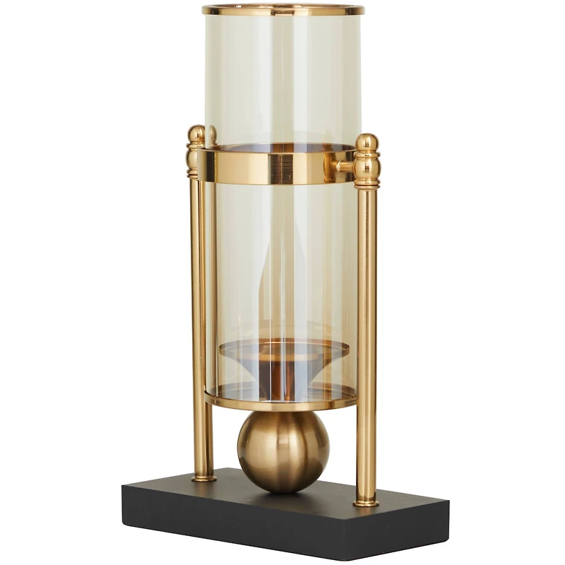 CosmoLiving by Cosmopolitan 13" Gold Metal Pillar Hurricane Lamp with Metal Stand