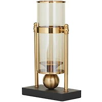 CosmoLiving by Cosmopolitan 13" Gold Metal Pillar Hurricane Lamp with Metal Stand