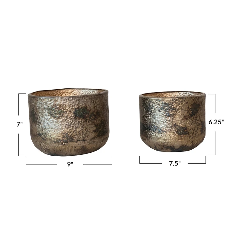 Hello Honey® Antique Gold Oxidized Round Metal Planters, 2ct.