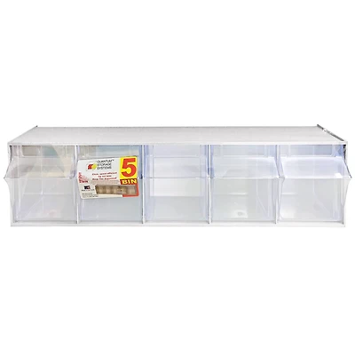 Quantum Storage Systems® 5.25" x 23.625" White 5 Compartment Storage Box with Clear Tip Out Bins