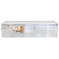 Quantum Storage Systems® 5.25" x 23.625" White 5 Compartment Storage Box with Clear Tip Out Bins