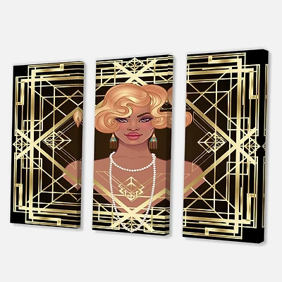 Designart - Retro Women In Golden Art Deco Geometrics III