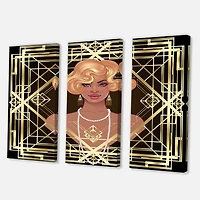 Designart - Retro Women In Golden Art Deco Geometrics III