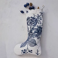 Hello Honey® 20" White & Blue Botanical Print Quilted Cotton Stocking