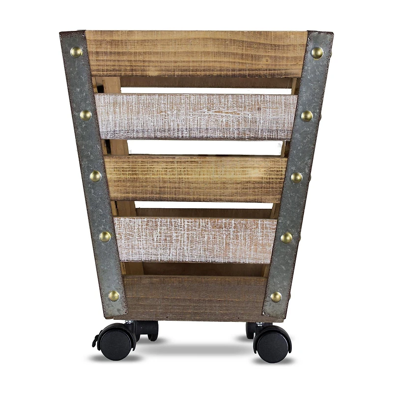 17" Wood & Metal Storage Crate with Wheels