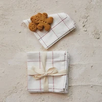 Hello Honey® 10" Cream & Red Cotton Cocktail Napkins with Metallic Grid, 4ct.