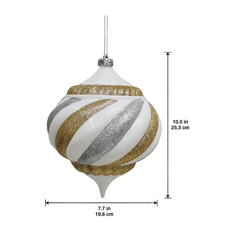 10" White, Silver & Gold Glitter Stripes Onion Ornament by Ashland®