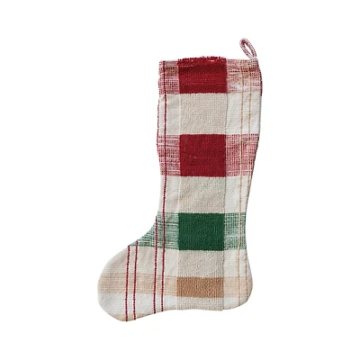 Hello Honey® 20" Multicolor Plaid Textured Woven Cotton Stocking
