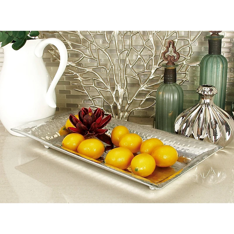 Metallic Silver Aluminum Traditional Tray Set