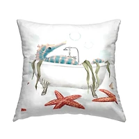 Stupell Industries Vivid Blue Seahorse Nautical Bathtub Bubble Throw Pillow, 18" x 18"
