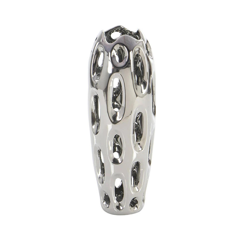 Silver Ceramic Contemporary Vase, 16" x 6" x 6"
