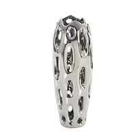 Silver Ceramic Contemporary Vase, 16" x 6" x 6"