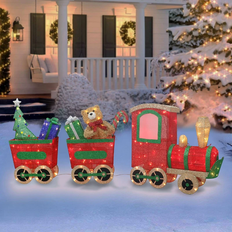 6ft Lighted Outdoor Wire Frame Train with Presents