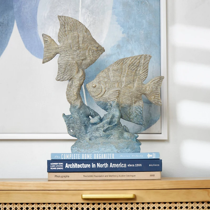 16" Light Blue Polystone Textured Ombre Fish Sculpture