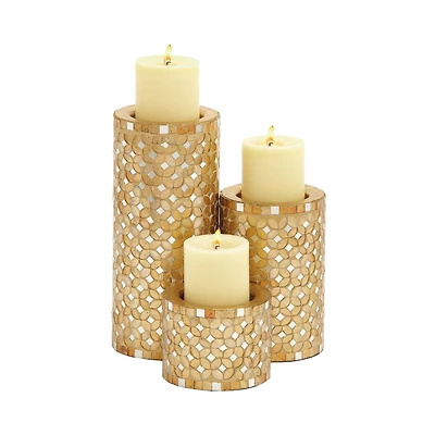 Gold Metal Glam Candle Holder Set