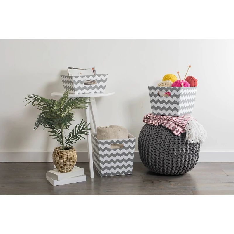 Gray Polyester Chevron Trapezoid Bin Set