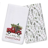 White Holly Jolly Christmas Tea Towel Set