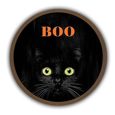Boo Black Cat Round Framed Print Wall Art