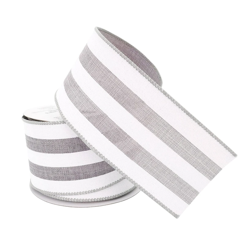 2.5" x 25ft. Faux Linen Wired Thick Striped Ribbon by Celebrate It™ Décor