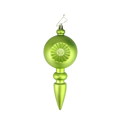 4ct. 7.5" Matte Green Kiwi Retro Reflector Shatterproof Christmas Finial Ornaments