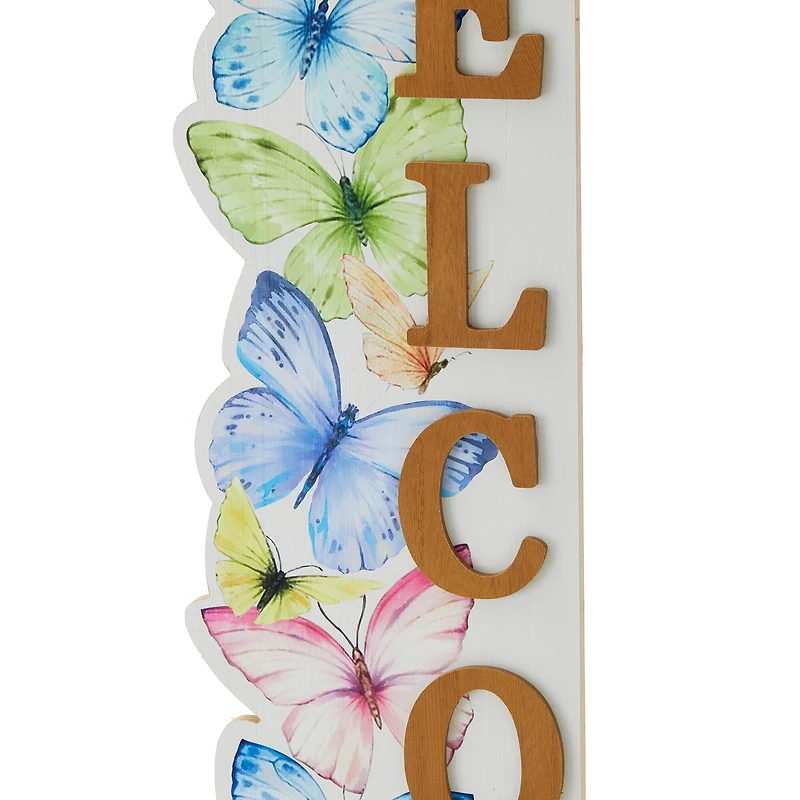 Glitzhome® 42" Wood Butterfly WELCOME Porch Sign