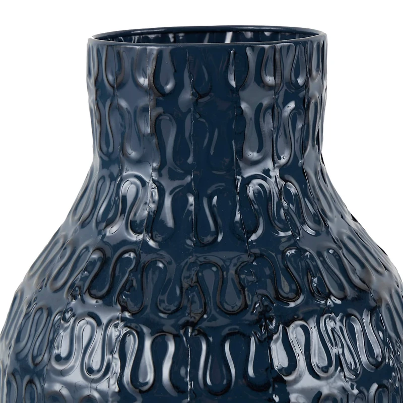 24" Dark Blue Metal Dimensional Textured Vase