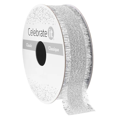 7/8" x 5yd. Silver Metallic Fringe Ribbon by Celebrate It® Classic