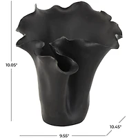10" Black Abstract Floral Ceramic Vase