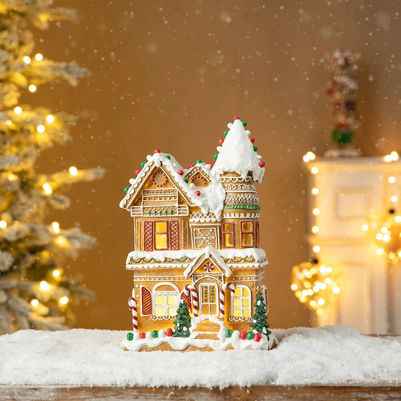 Glitzhome® 12" Light-Up Gingerbread House Table Décor