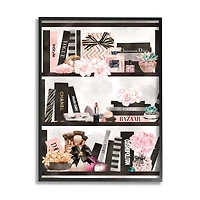 Stupell Industries Fashion Bookshelf Glam Cosmetic Accessories and Books in Frame Wall Art