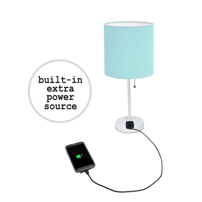 LimeLights White Base Lamp with Charging Outlet