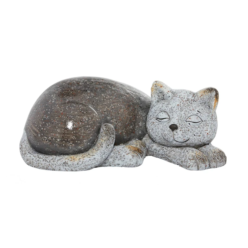 15" Gray Polystone Country Cat Garden Sculpture