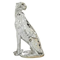 16" Silver Glam Leopard Sculpture