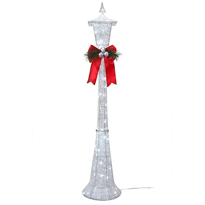 Haute Decor 60" White Victorian Lamppost Pre-Lit LED Christmas Yard Décor