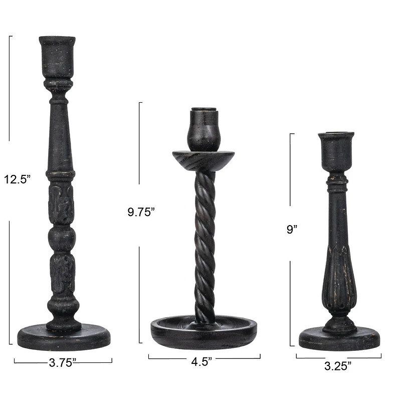 Hello Honey® Round Black Wood Taper Candle Holder Set