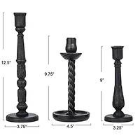 Hello Honey® Round Black Wood Taper Candle Holder Set