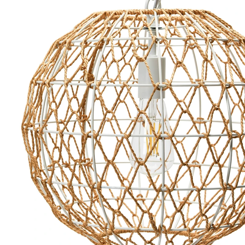 Hello Honey® Robert Stevenson Lighting Alaina 14" Natural Paper Rope & Metal Ceiling Light